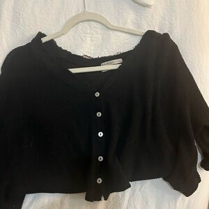 URBAN OUTFITTERS Black Button-Up Cardigan-Waffle Knit Top XS